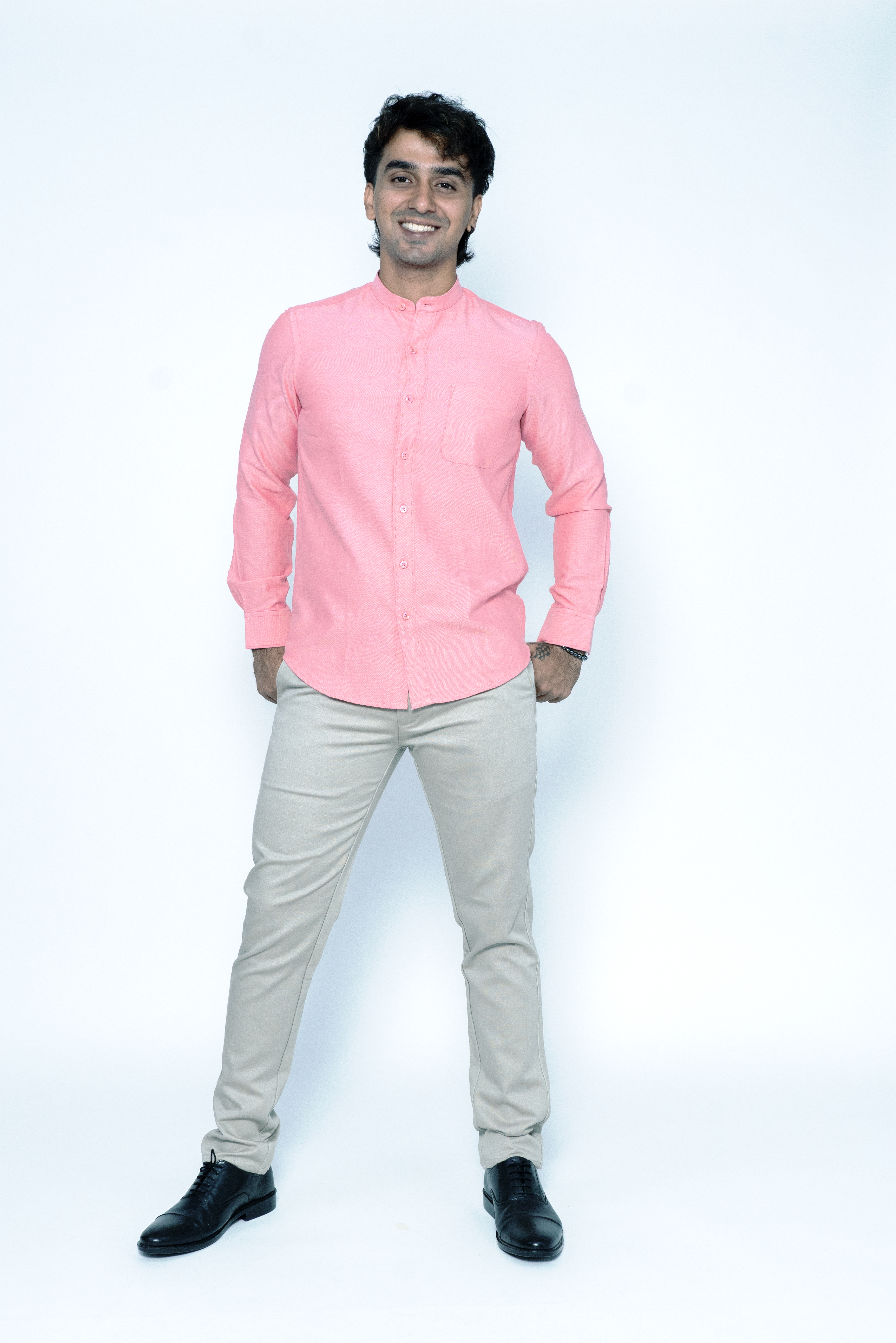 Crimson Red Chinese Collar Shirt – Bold Elegance
