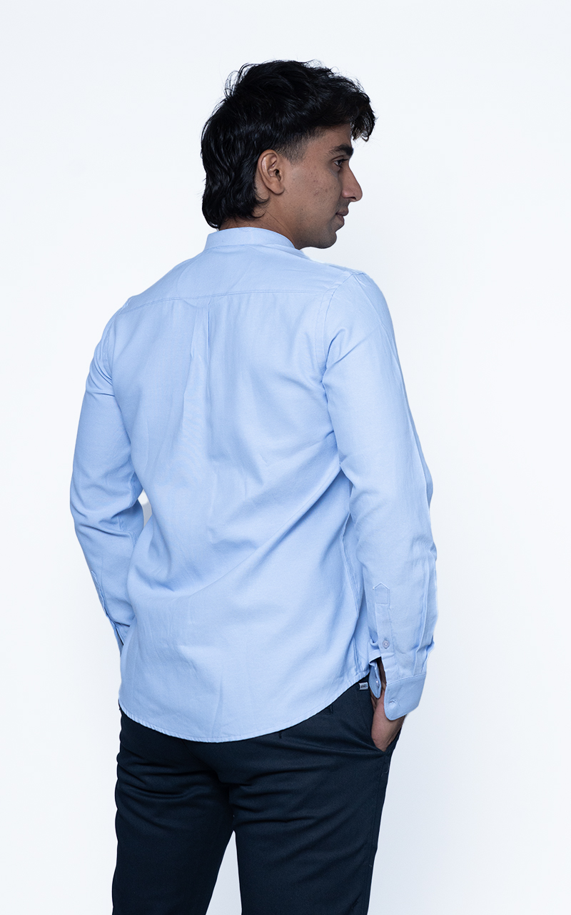 Sky Blue Chinese Collar Shirt – Refined Elegance