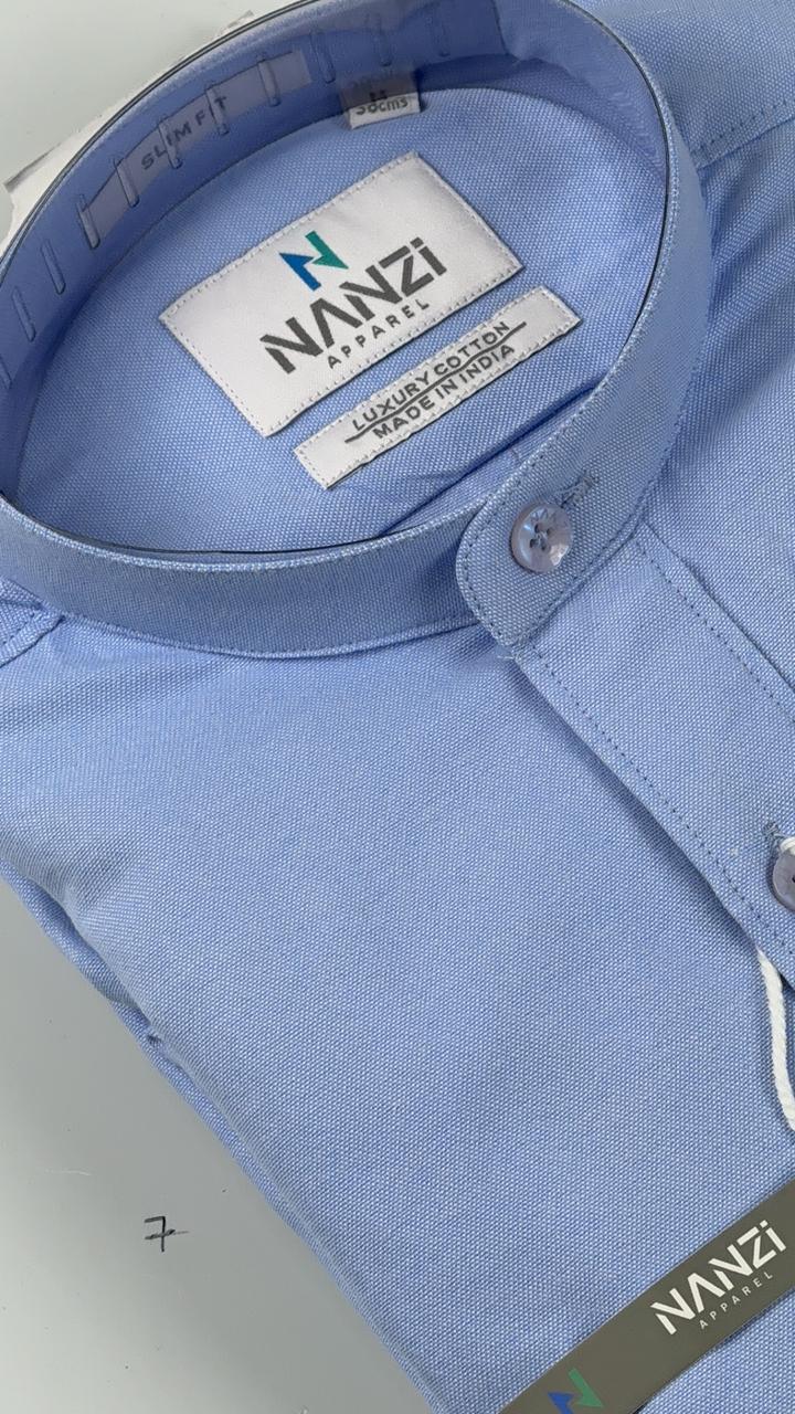 Sky Blue Chinese Collar Shirt – Refined Elegance