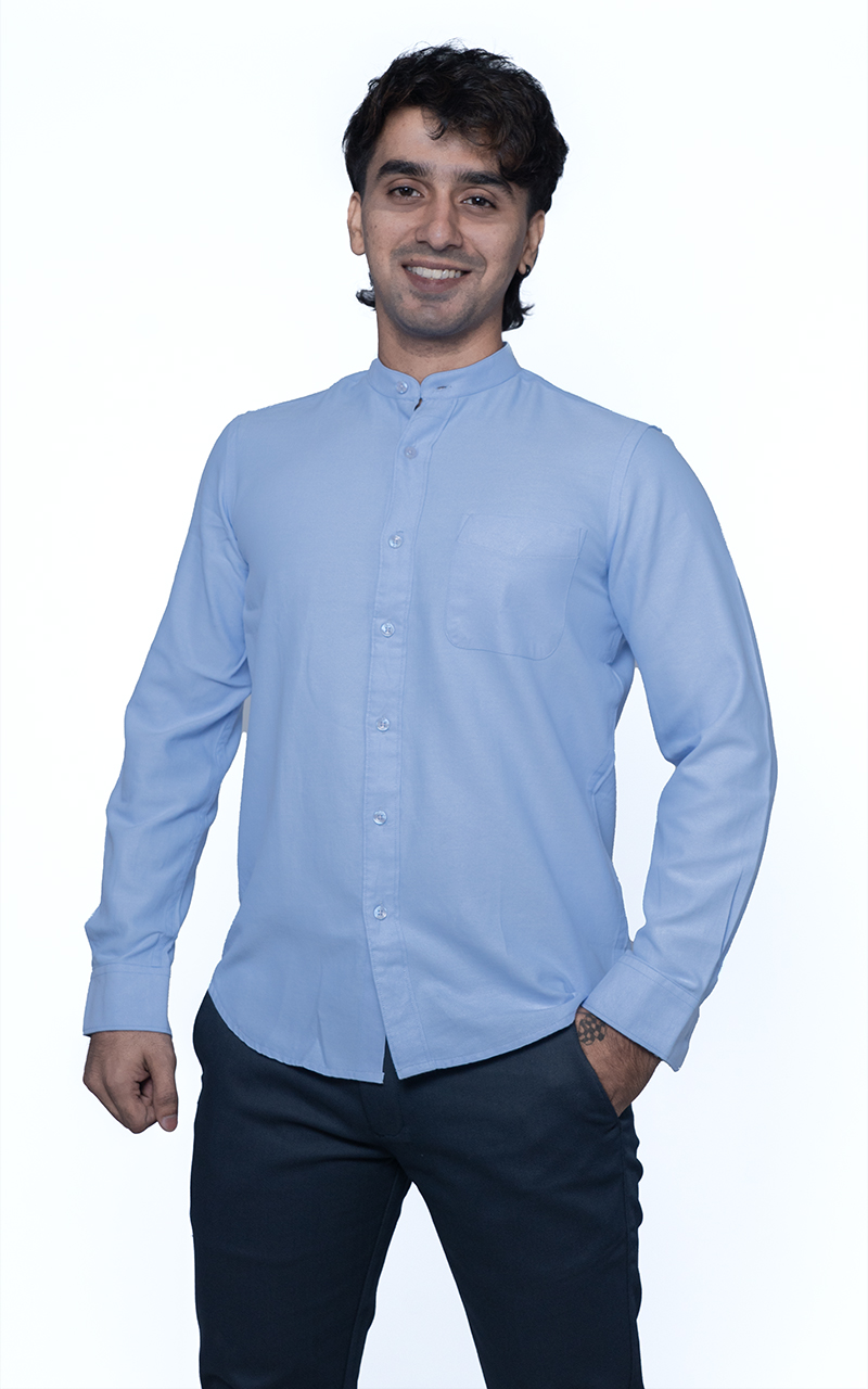 Sky Blue Chinese Collar Shirt – Refined Elegance