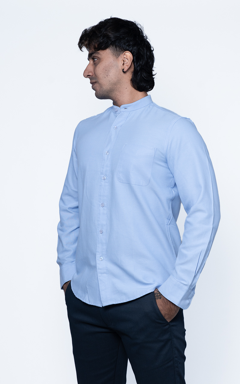 Sky Blue Chinese Collar Shirt – Refined Elegance
